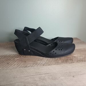 Axxiom Womens Mary Jane Wedge Shoes 11 Black Comfort Corporate Goth Minimalist